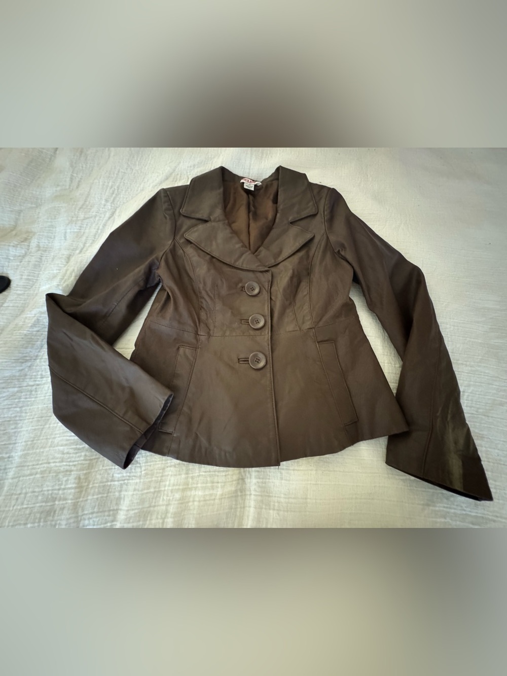 Guess Jeans Brown Genuine Leather Blazer Jacket Large Vintage Y2K